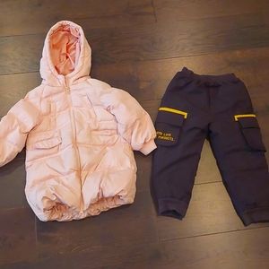4t down jacket girl + down waterproof snow pant